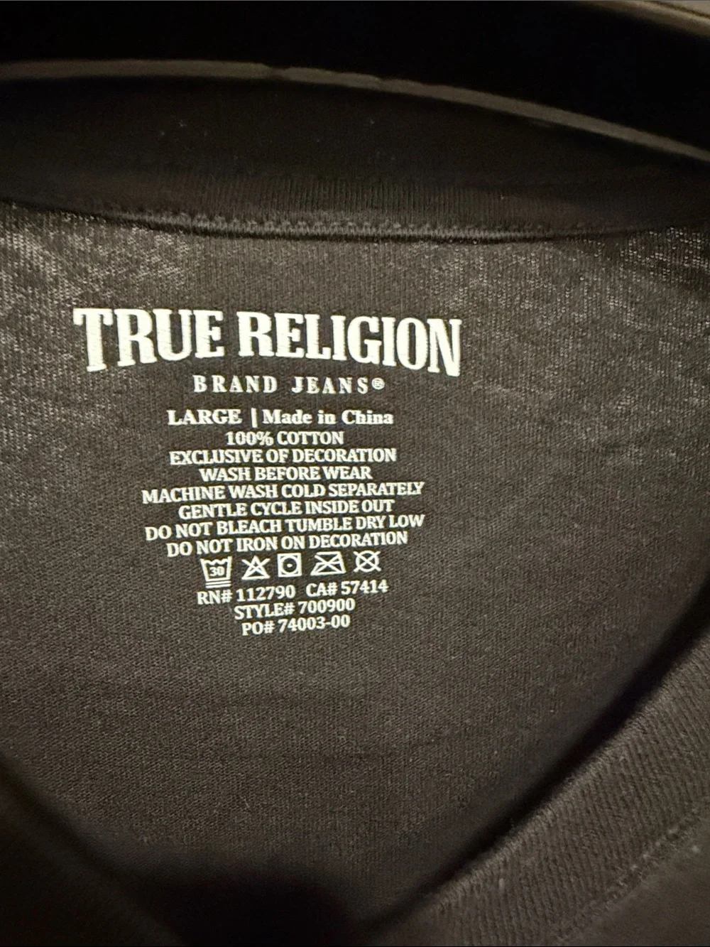 NWT True Religion Men’s Black Short-Sleeve Graphic Tee with Red Logo